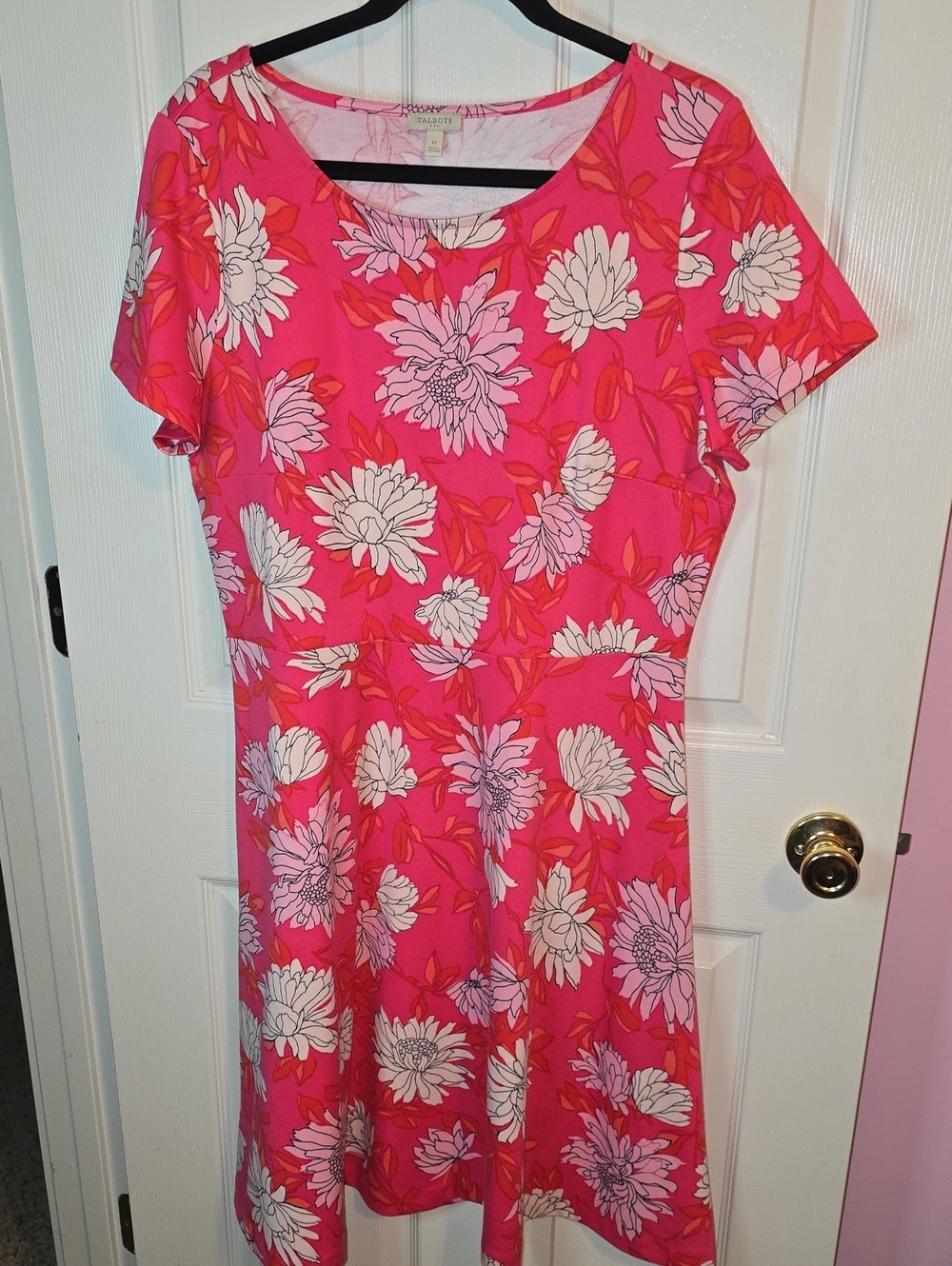 Talbots Hot Pink Floral Scoop-Neck Day Dress